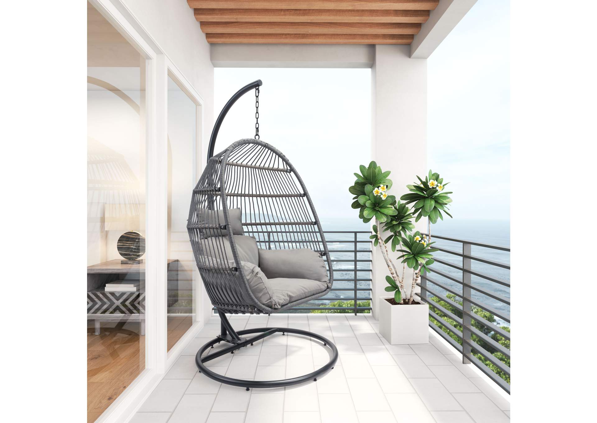 Bilbao Hanging Chair Gray,Zuo